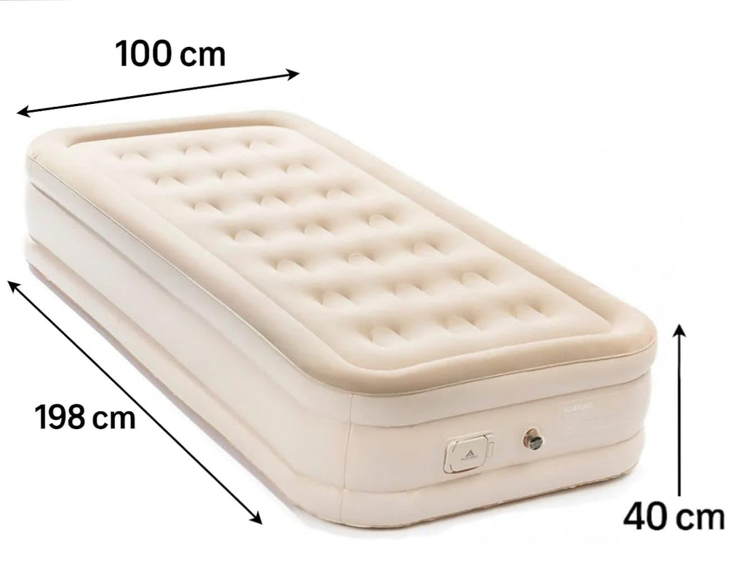 WTEZ Single Inflatable Bed with Air Pump | Portable Air Mattress for Camping, Travel & Guest Use | Waterproof Puncture-Resistant PVC | Single Size Airbed for Home & Outdoor (198 x 100 x 40 CM)